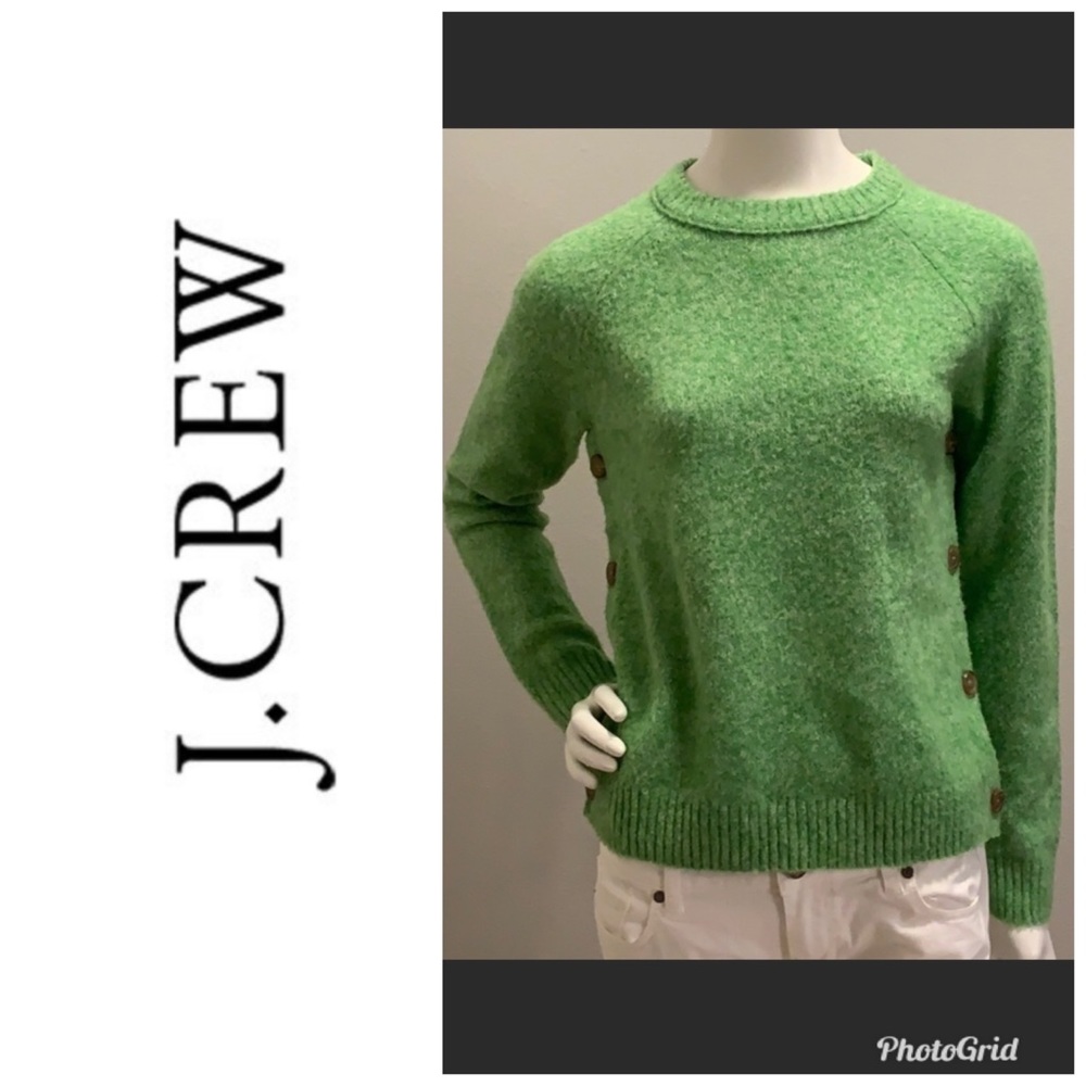 J. Crew green wool button up sides sweater